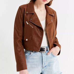Urban Outfitters Faux Suede Moto Brown Leather Jacket